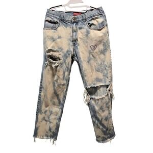 CHAPS Mens Light Wash Distressed Ripped Bleach Denim Jeans Customized  Sz 32x30